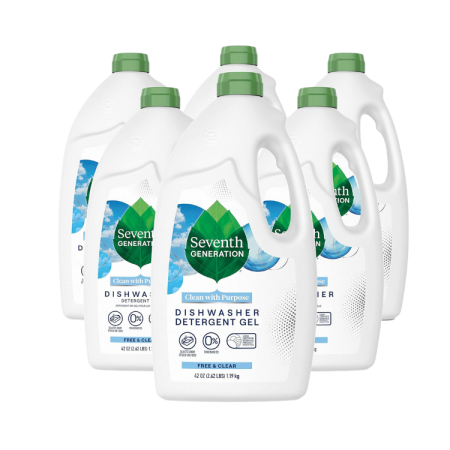 Seventh Generation Dishwasher Detergent Gel for Sparkling Dishes Free & Clear Fragrance Free 42 oz, Pack of 6