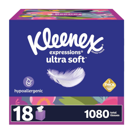 Kleenex Expressions Ultra Soft Facial Tissues, Soft Facial Tissue, 18 Cube Boxes, 60 Tissues per Box, 3-Ply (1,080 Total Tissues)