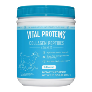 Vital Proteins Collagen Peptides Powder with Hyaluronic Acid and Vitamin C, Unflavored, 20 oz