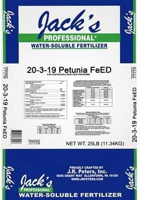 J R Peters Inc Jacks Prof 77770 Petunia Feed Plus Magnesium 20-3-19 Fertilizer, 25-Pound