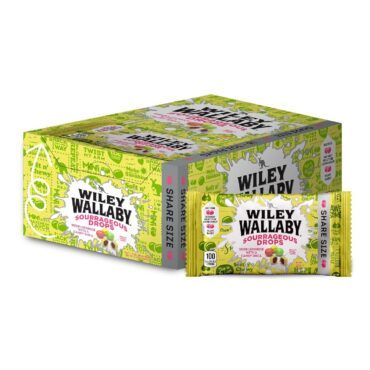 Wiley Wallaby Licorice Candy Bites 3.0 Ounce Gourmet Sourrageous Drops in Mini Candy Bags, 18 Pack
