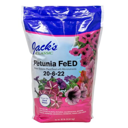 Jack's Classic 20-6-22 Petunia Feed Water-Soluble Fertilizer with Micronutrients, 10lbs - Provides Lush Green Annuals