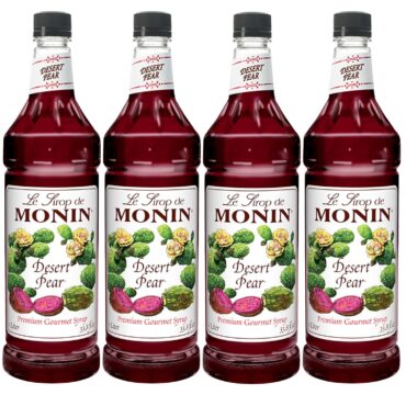 Monin - Desert Pear Syrup, Bold Flavor of Prickly Pear Cactus, Natural Flavors, Great for Iced Teas, Lemonades, Cocktails, Mocktails, and Sodas, Non-GMO, Gluten-Free (1 Liter, 4-Pack)