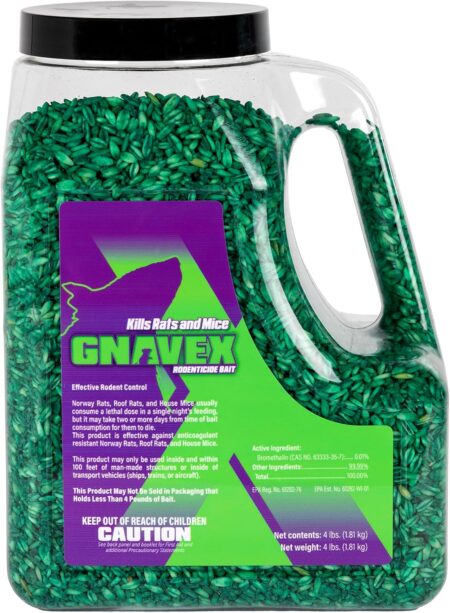 Gnavex Rodenticide Bait for Effective Rodent Control, Contains Bromethalin, 4 lb Jug